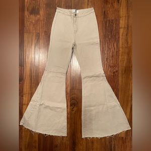 Beige wide leg denim jeans
